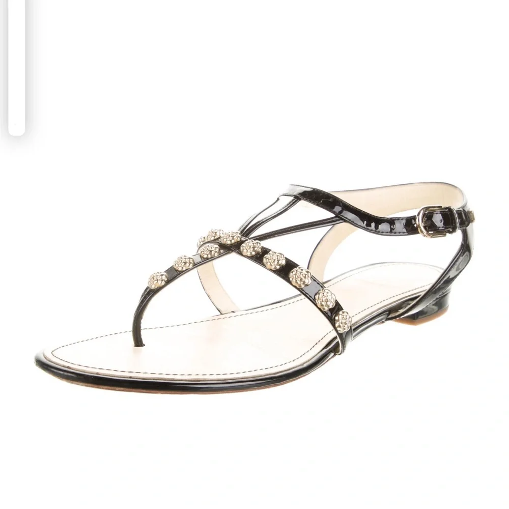 CHANEL | Shoes | Chanel25 Interlocking Cc Logo Tstrap Sandals